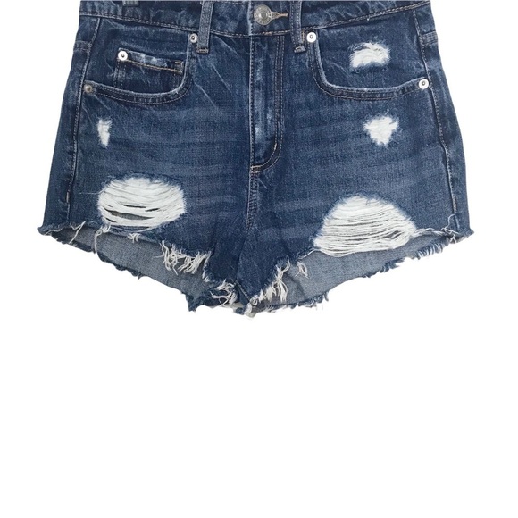 Garage Blue Raw Hem Distressed Jean Denim Shorts Juniors Size 1 - Picture 4 of 11